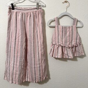 EUC BTWEEN Summer Lightweight Striped Ruffle Tank Top & Wide Leg Pants